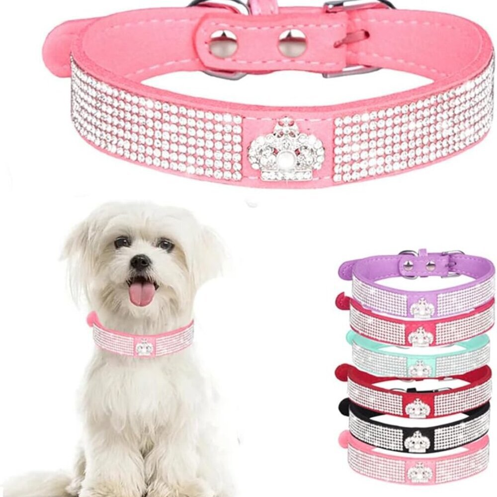 Pink Large Dog Collar Girl, Diamond Dog Collar, Fancy Bling Diamond Pretty Jewel